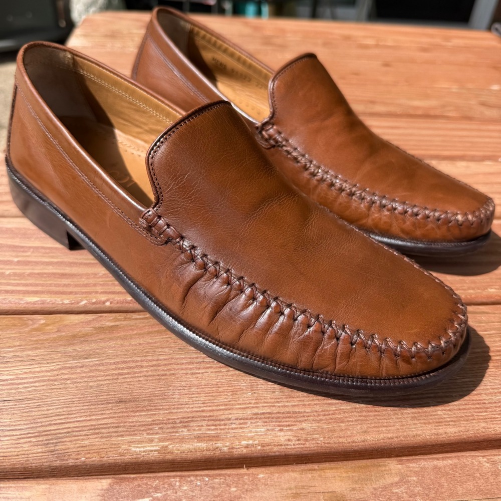 Brass Boot Mens 10.5M Cognac Brown Leather Venetian Loafers 91322 Slip On Shoes
